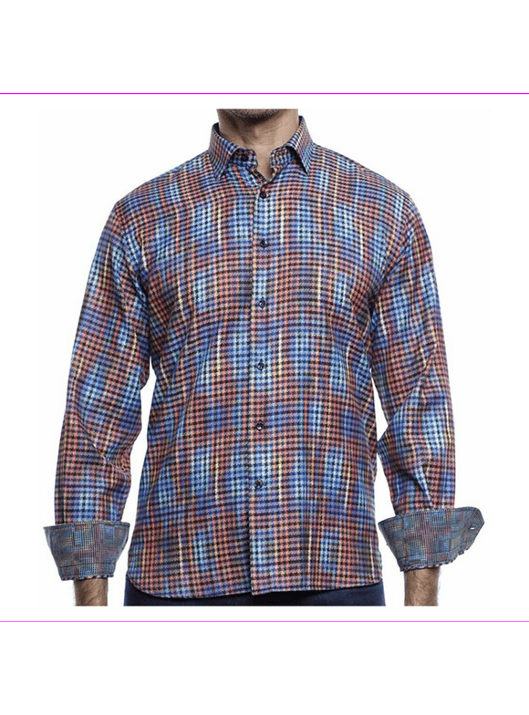 Luchiano Visconti Casual Shirt XLT Grey Multi Abstract Squares L/S NWT $120 Luchiano Visconti Casual Shirt XLT Grey Multi Abstract Squares L/S NWT $120